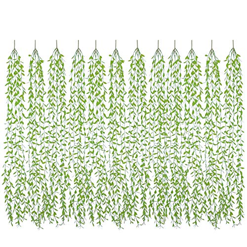 DearHouse 12 Pcs Artificial Vines Fake Greenery Garland Willow Leaves with Total 60 Stems Hanging for Wedding Party Garden Wall Home Decoration
