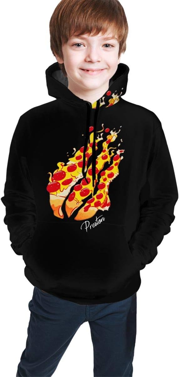 Preston Fire Nation Playz Gamer Flame Tops Hoodies Fashion Teenager Hooded Sweate Sweatshirts for Teen Boys/Girls L(14-16) Black