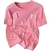 Verdusa Women's Coquette 3D Bow T Shirt Summer Cute Tee Tops Casual Vacation Outfits