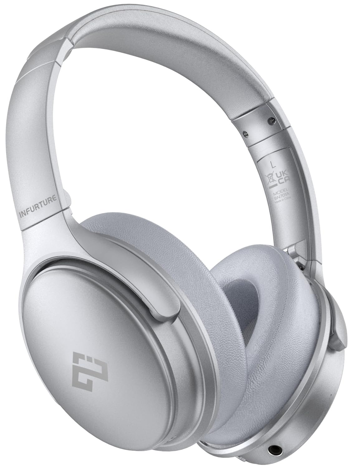 INFURTURE Noise Cancelling Headphones Wireless Bluetooth 5.3 Active Noise Cancellation,Over Ear with Stereo Microphone Hi-Fi,Quick Charge,90 Hours Working for TV,Cellphones,Home Office (Silver)