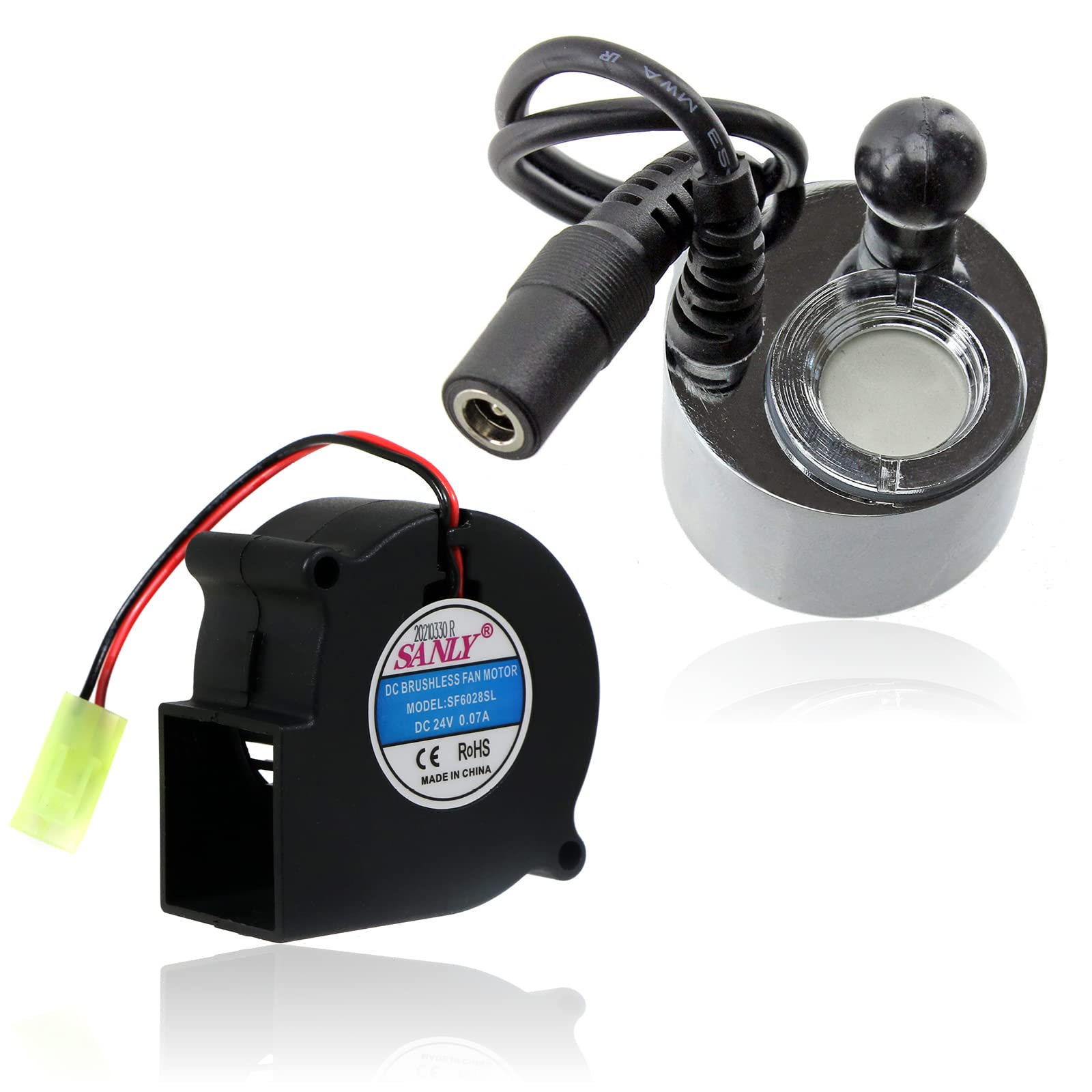 SPARES2GO Electric Heater Fan Unit compatible with Dimplex DC 24v + Optimyst Glass Disk Transducer