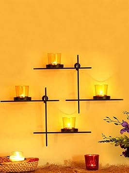 TIED RIBBONS Set of 2 Wall Hanging Tealight Candle Holder Metal Wall Sconce with Glass Cups and Tealight Candles for Christmas Lights for Home Decoration (Set of 2)