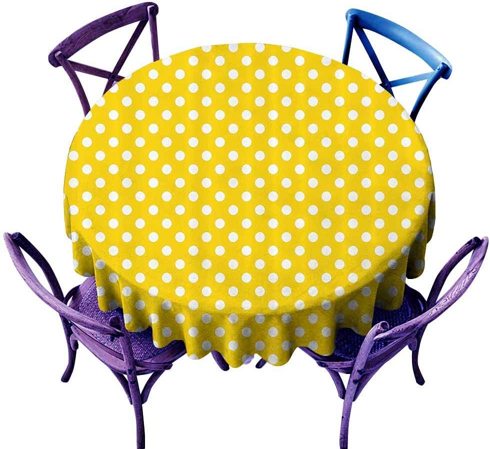 Yellow Decor Printing Round Tablecloth,Picnic Inspired Cute 50s 60s 70s Themed Polka Dot Spotted Pattern Print Yellow and White,Great for Wedding & More D60 inch