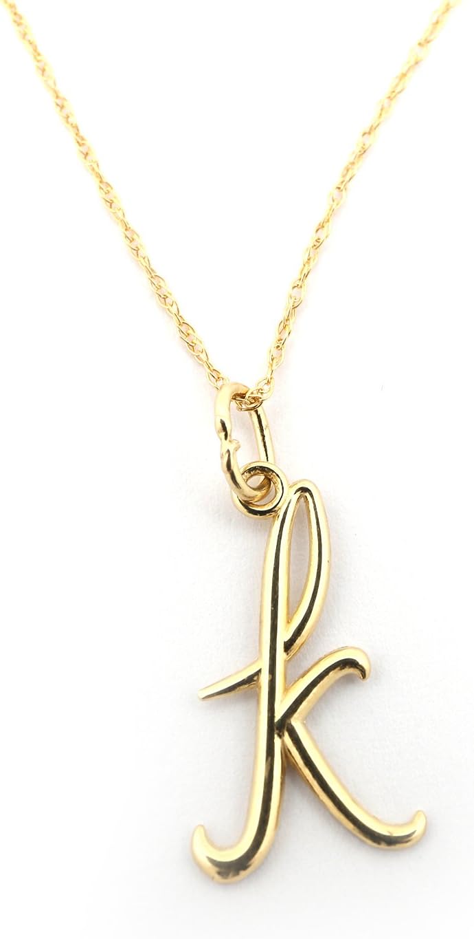 14k Yellow Gold Small Lowercase Cursive Initial Pendant Necklace