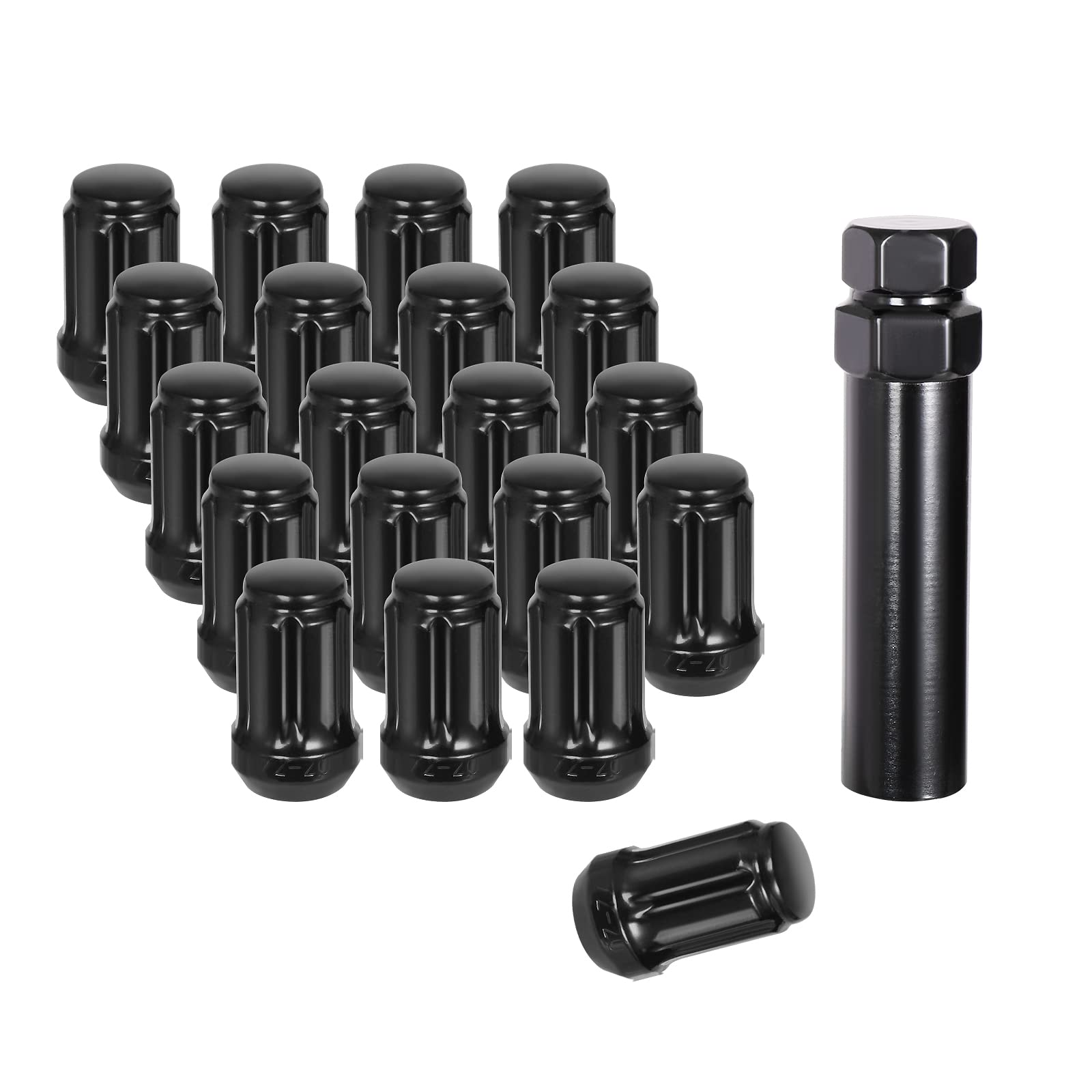 Photo 1 of NPAUTO Wheel Lug Nuts 1/2 x 20 Black, 1/2''-20 Replacement for Ford Mustang, F-150, Explorer, Commander, Jeep Wrangler, Liberty, Grand Cherokee, Bulge Acorn Spline,1.38" Tall, 1 Lug Nut Key, 20+1Pcs