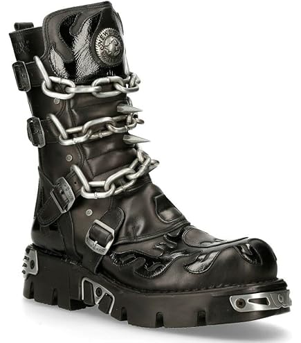 NEW ROCK 41 26〜26.5 Amazon.com | New Rock Unisex M.727-S1 Black Leather Boots Skull