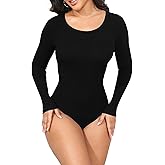 GEMBERA Women's Long Sleeve Boat Neck Soft Ribbed Basic Fitted Bodysuit Top Shirts