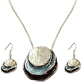 72ore Boho Necklace Earrings Dainty Gold Green Circular Pendant Vintage Enamel Necklace Earrings for Women Jewelry Set Birthday Gifts Party Dresses Accessories Vacation