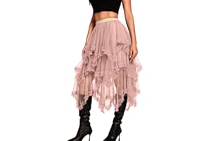 Kaei&Shi Long Tulle Skirt,High Waisted Asymmetrical Ruffle Skirts for Women,Renaissance Fairy Costume Concert Birthday Party