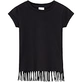 Noomelfish Girls Short Sleeve Fringe T-Shirts Soft Jersey Cotton Tee Tops (3-12 Years)