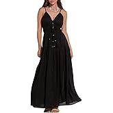 ELAN Women's Tie Front Tiered Maxi Dress with Spaghetti Straps