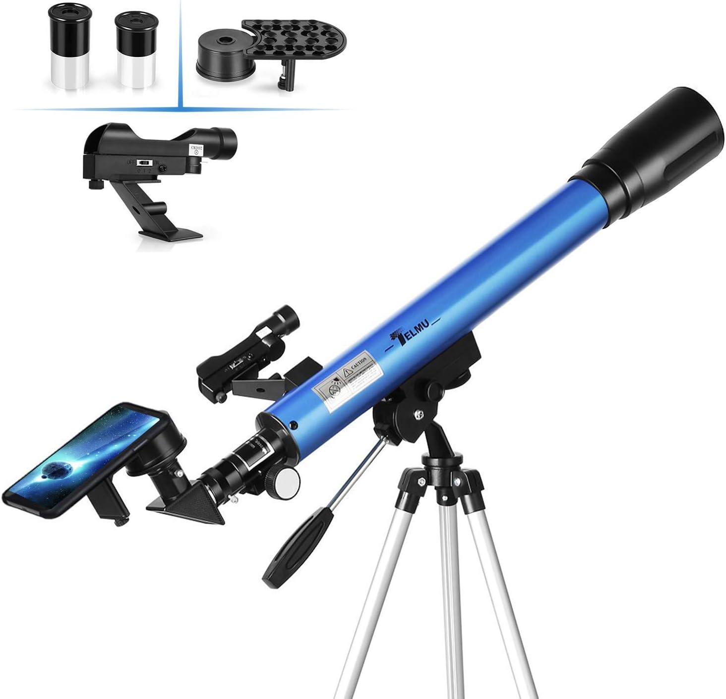 TELMU Telescope - F60050M / 5 Refractor Telescope with 45 Degree Diagonal Mirror and Red Dot Observer, Eyepiece - H12.5 mm and H20 mm