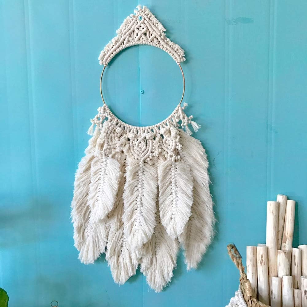 ZCRFY Handmade Woven Macrame Wall Hanging Wall Ring Tapestry Bohemian Wall Decoration Feathers Nordic Chic Decor Gift 30 * 66CM