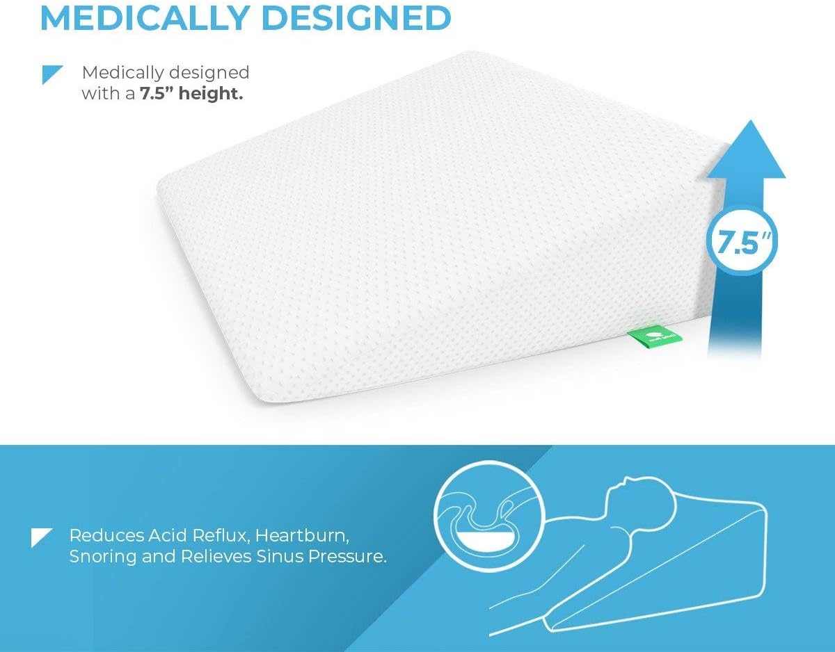 Wedge Pillow for Sleeping - 7.5 Inch Memory Foam Bed Wedge for Sleeping, Reading, Post Surgery & Leg Elevation - Triangle Pillow with Washable Cover 26x25x7.5 inch: Home & Kitchen