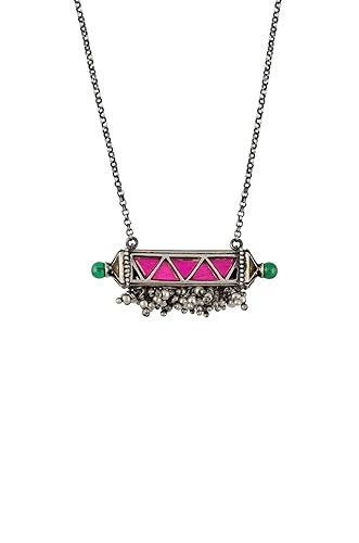 Amrapali Navrang Silver Plated Pink Blue Glass Ball Cluster Taveez Pendant for Women (TBAN-008(S))