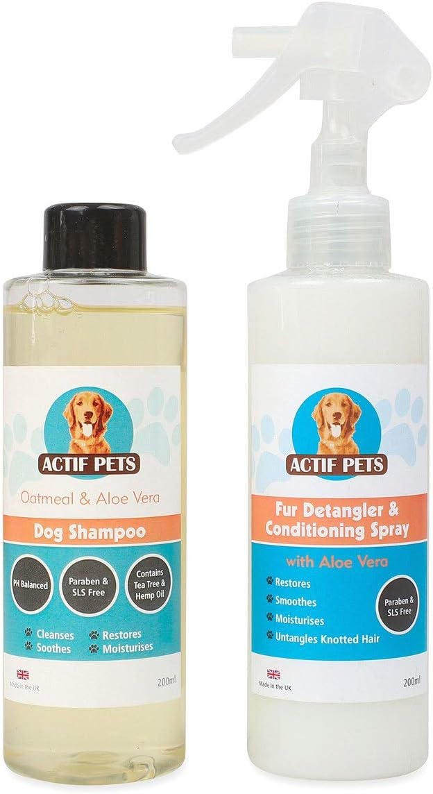 Actif Pets Itchy Dog Shampoo plus Conditioner with Oatmeal, Aloe Vera, Tea Tree and Hemp Oil for Itchy Dog Skin & Dry Coat