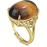 TSdiyART Lapis Lazuli Ring, Oval Shaped Natural Blue Stone Ring Lapis Lazuli Jewelry, Gold Plated Adjustable Birthstone Statement Ring for Women