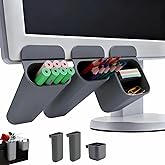 Sticky Desk Organizer, 3-Pack Monitor Side Storage with Adhesive - Multifunctional Desktop Pen Holder for Stationery, Jewelry, Remote Control - Space Saving Grey PP Material for Office & Home