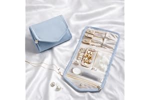 Jewelry and Cosmetic Organizer – Portable Travel Pouch with Divided Storage for Necklaces, Earrings, Transparent Case (Blue)