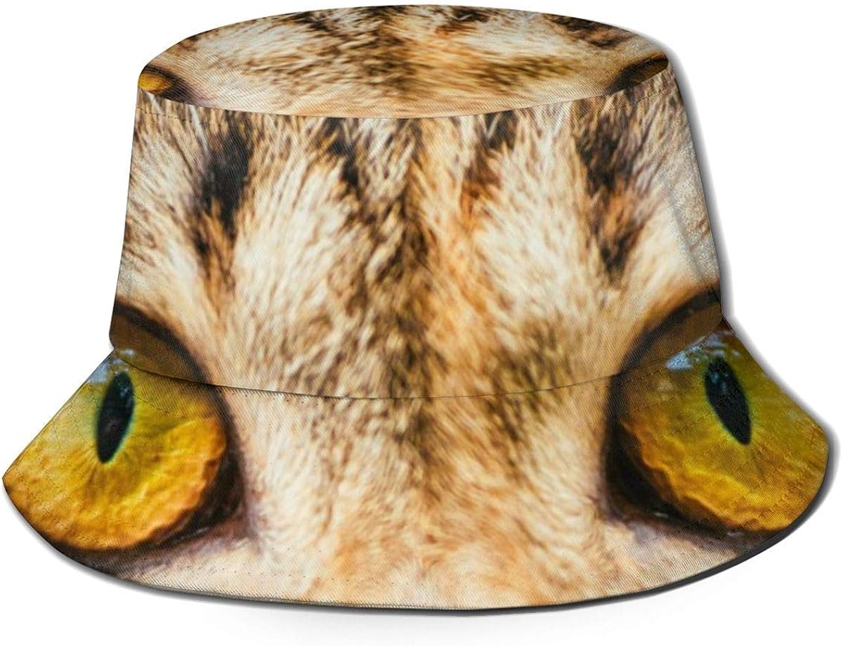 Unisex Yellow Cats Eyes Close Up Bucket Hat Fisherman Hat Outdoor Sun