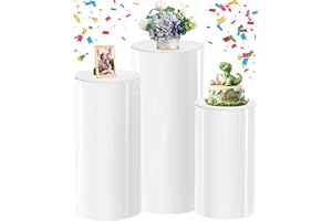 Pohoudy Cylinder Stands for Party - 3pcs White Pedestal Stand, Cilindros Para Fiestas Redondos Blancos, Round Pedestal Display Plinth, Cake Table Pillars for Birthday Party Wedding