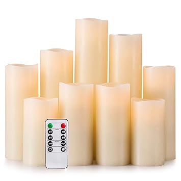 LED Kerzen Set von 9 Flammenlose Kerzen Batteriebetriebene Kerzen H 4 '5' 6 '7' 8 '9' Echtwachssäule Kerzen Flackern mit Fern