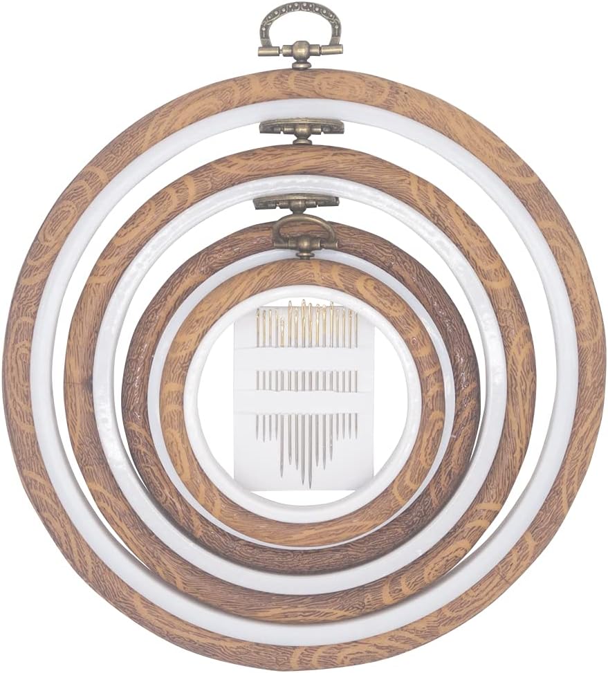 LAMXD 4 Sizes Imitated Wood Display Round Embroidery Hoop Set with Gold Eye