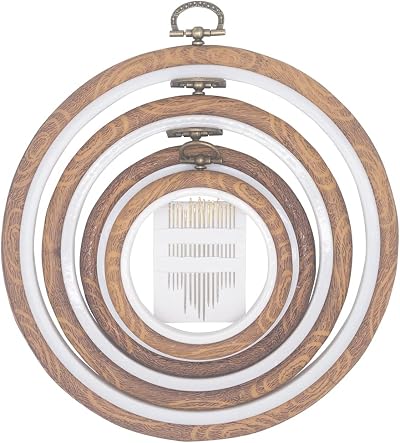 LAMXD 4 Sizes Imitated Wood Display Round Embroidery Hoop Set with Gold Eye