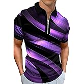 Hodaweisolp Men's Short Sleeve Zipper Casual Slim Fit Printed Golf Polo Shirt Tops