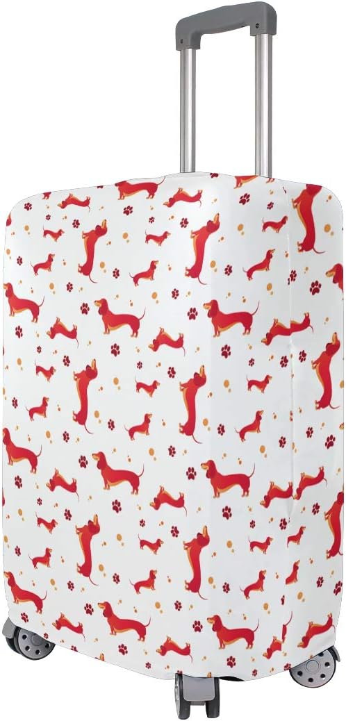 Fashion Travel Red Dachshund Dog With Paw Luggage Suitcase Protector Washable Baggage Covers