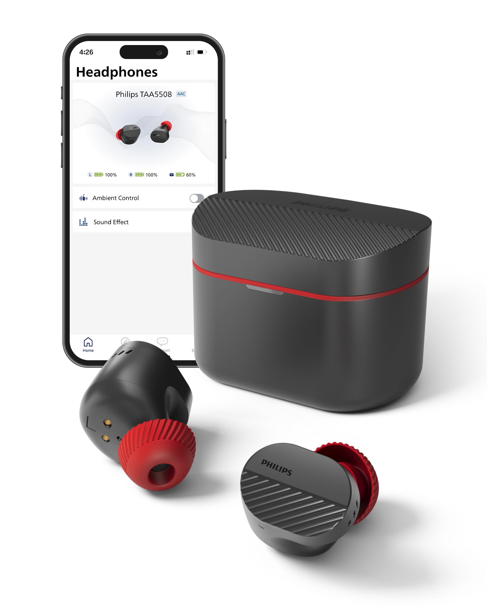 Photo 1 of **NON-FUNCTIONAL**PHILIPS TAA5508 Wireless Earbuds,True Wireless Headphones with Noise Canceling Pro,Quality Sound,28 H Battery Life,Fast Charging,Bluetooth 5.3,Multipoint Connectivity,IPX5,for Sports,App Control,Black