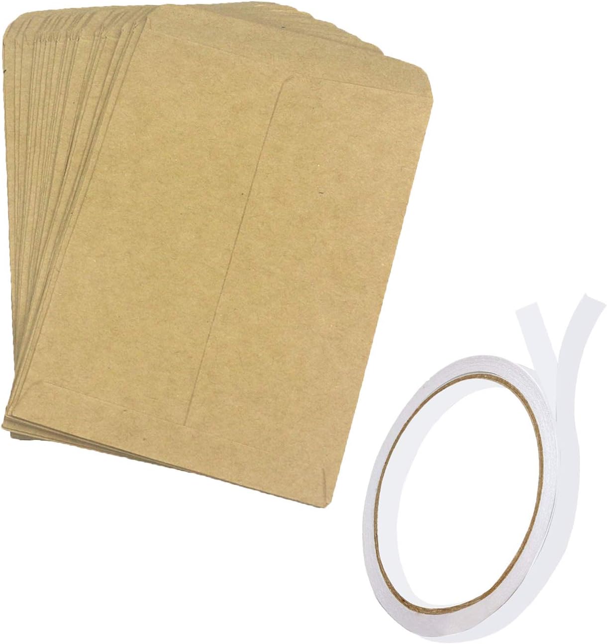 Trasfit 100 Pack Seed Envelopes with Double Sided Adhesive Tape, Brown Kraft Mini Envelopes Seed Paper Bags Seed Packets for Home and Garden Use