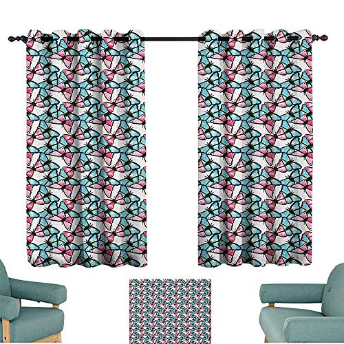 Paradisedecor Teal Room Darkening Curtain Hand Drawn Watercolor