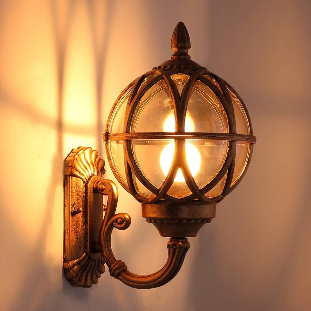 Die-cast aluminum Wall Mounted Lantern Traditional Mediterranean Ball Outdoor Waterproof Wall Light European Antique Rustic Farmhouse Garden Villa Courtyard Wall Sconce Lamp E27 Exterior Lighting