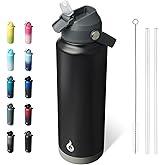 BJPKPK Insulated Water Bottle with Straw Lid, 40oz Large Thermo, BPA Free Leak Proof Stainless Steel Metal Water Bottles, Tumblers, Cups, Flasks for Travel, Sports,Black