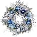 Valery Madelyn 24'' Pre-Lit Christmas Wreath for Front Door with Lights, Large Lighted Outdoor Christmas Wreath with Silvery Blue Xmas Balls & Ribbons for Home Porch Fireplace Window Holiday Decor