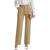 FUNYYZO Dress Pants Women's Stretchy Straight Leg Button Slacks Trousers with Pockets Casual Pants