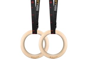 Wooden Gymnastic Rings 1.1 inch/1.25 inch,5BILLION Olympic Rings with Adjustable Straps 15ft,Wood Gym Rings for Home Gym Full