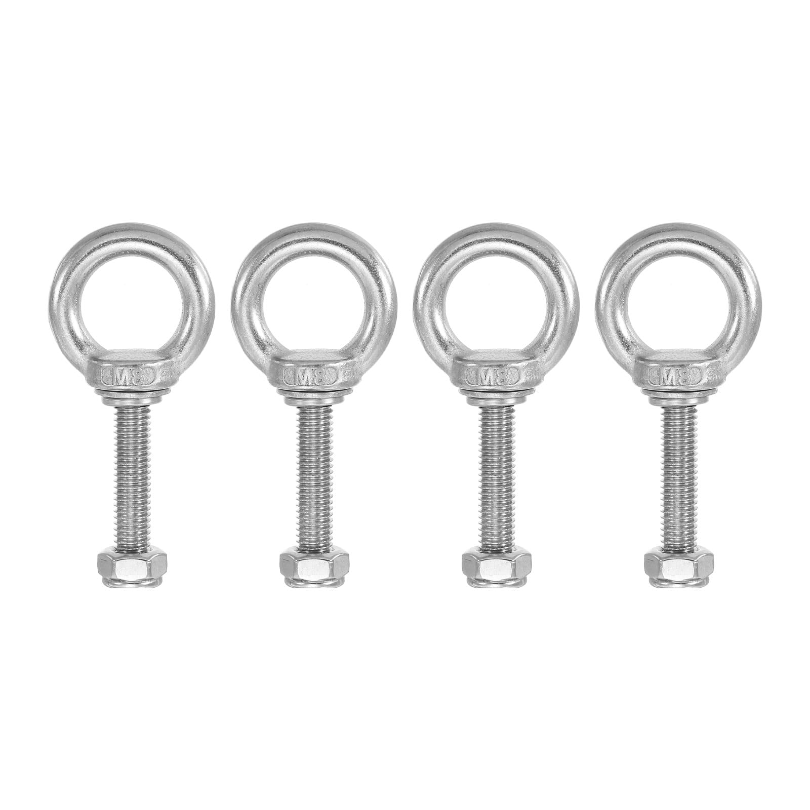 PATIKIL Lifting Shoulder Eye Bolts, M8x50 304 Stainless Steel Male Thread with Hex Screw Nut Gasket Flat Washer for Hanging Securing Chain Wire Rope, 4 Sets