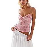 Burtell Women Y2K Floral Sequin Tank Tops V Neck Sleeveless Sparkle Criss Cross Halter Top Rhinestone Open Back Crop Cami Top