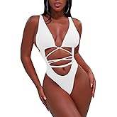 Sovoyontee 2026 Women's Sexy Cheeky One Piece Swimsuits High Cut Thong Bikini Bathing Suit Monokini