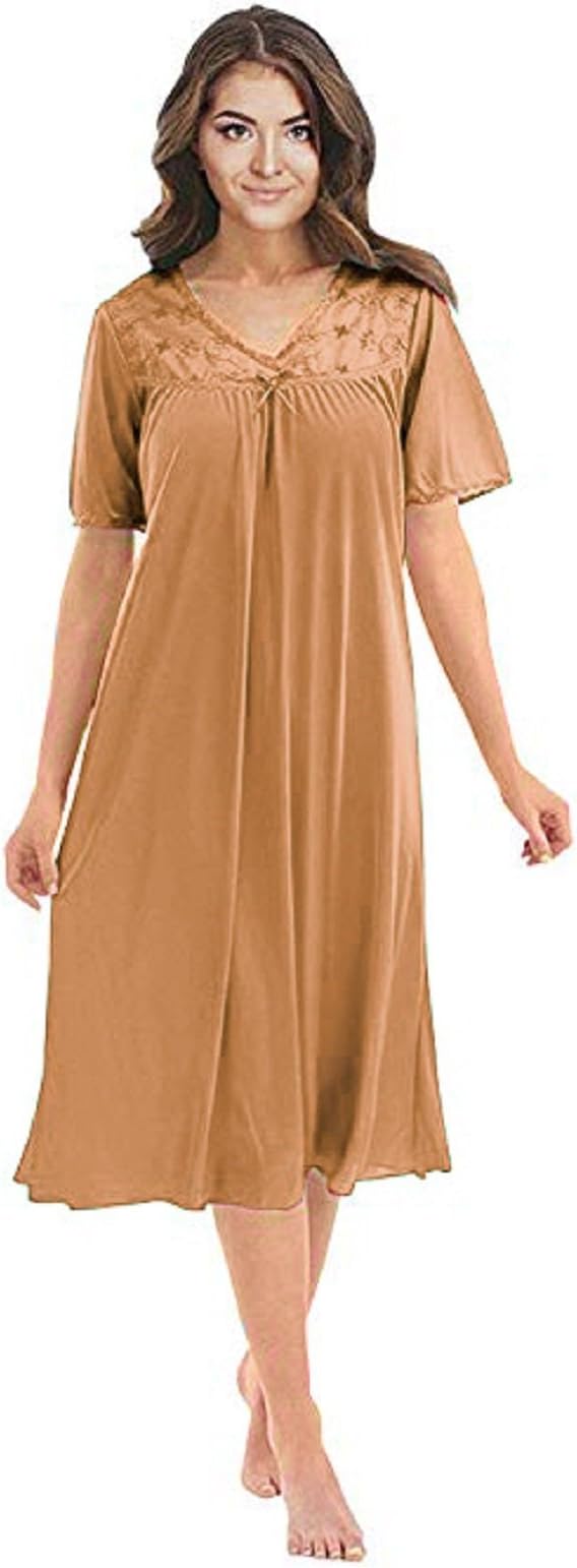 Ezi Women's Satin Silk Short Sleeve Lingerie Nightgown