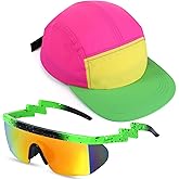Cindeer 2 Pcs 80s 90s Neon Hat Neon Retro Semi Rimless Sunglasses, 80s Costumes Accessories for Women Men 90s Theme Party