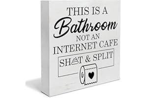 YIDOU Country This Is a Bathroom Not an Internet Cafe Wood Box Sign Decor Desk Sign Bathroom Wooden Box Block Sign Rustic Home Shelf Wall Decoration
