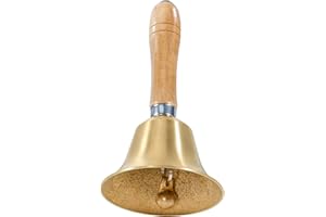 Dreokee Hand Bell 3.15 Inch Hand Call Bell with Solid Brass Wooden Handle Loud Handbell Dinner Call Bell for Adults Multi-Purpose for Weddings, Christmas, School, Service, Game, Animal
