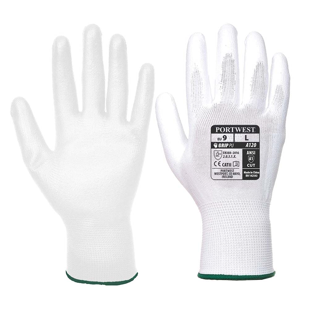 Portwest Vending PU Palm Glove, Size: L, Colour: White, VA120W6RL