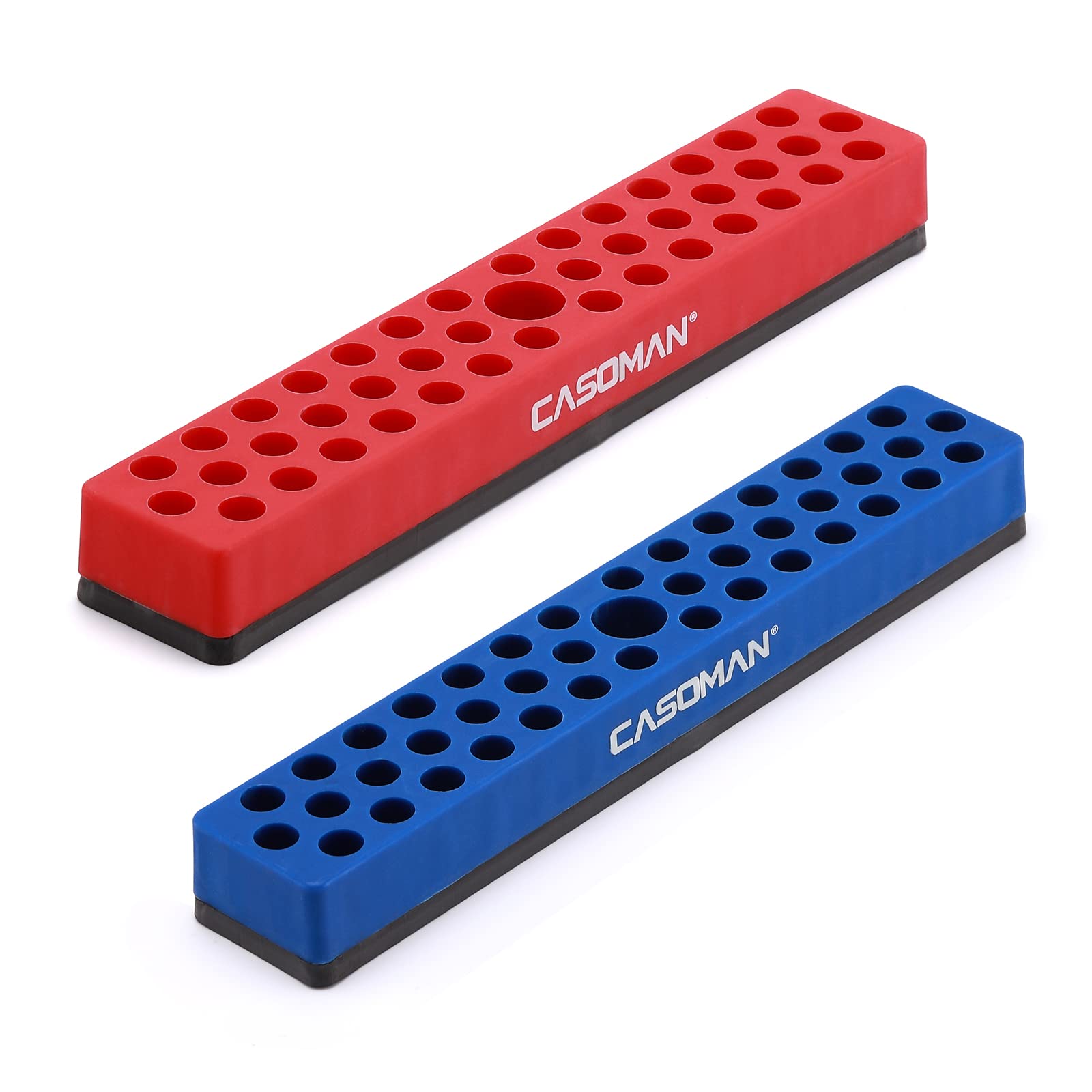 CASOMAN 2PCS 1/4" Hex Bit Organizer with Magnetic Base - Red & Blue, 86 Hole Bit Organizer with Strong Magnetic Base — image 1
