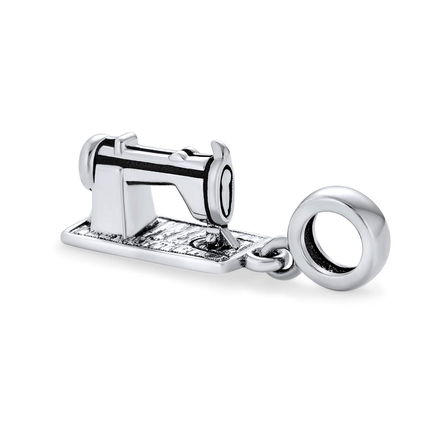 Personalized Fashion Designer Seamstress Sewing Machine Dangle Bead Charm For Women Teen Oxidized .925 Sterling Silver Fits European Bracelet
