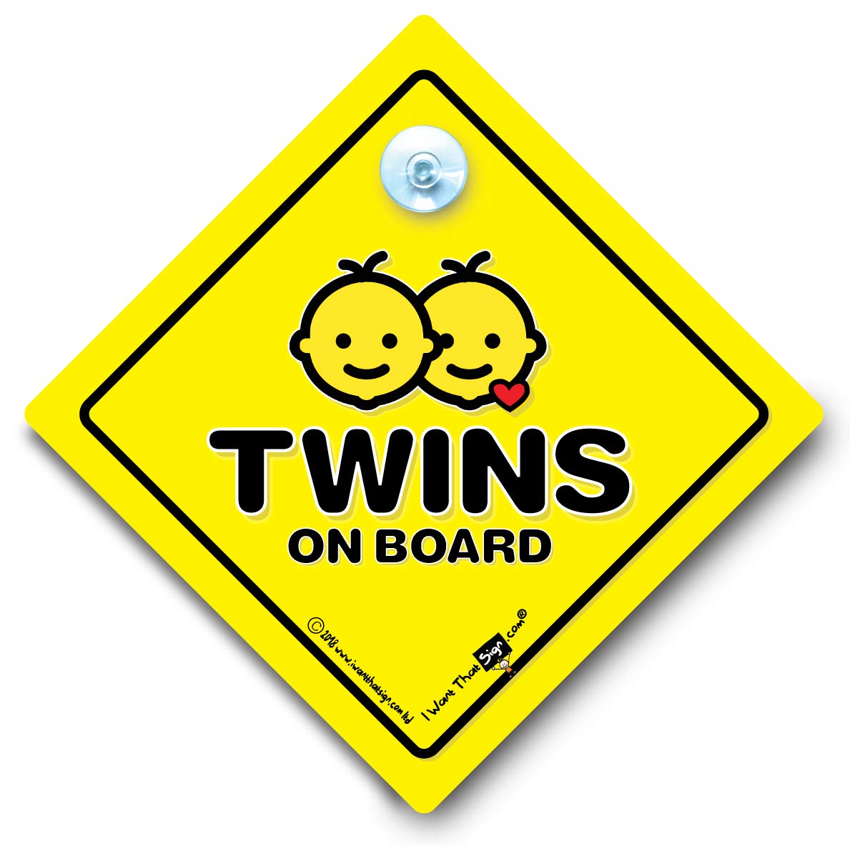 Twins On Board Car Sign, Baby on Board Sign, Suction Cup Car Window Sign With Rubber Sucker Attachment For Twins