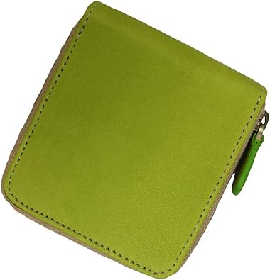 Amazon 二つ折り財布 ミニ財布 小さい財布 ラウンドファスナー 極小財布 コンパクト 革財布 2つ折り財布 メンズ レディース 本革 レザー ハンドメイド ライム 財布